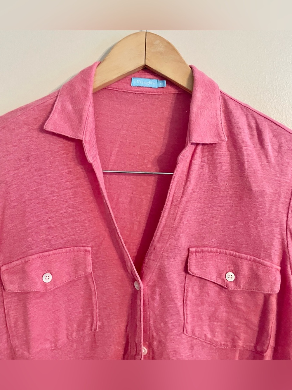 J McLaughlin Women's Brynn Linen Pink Button-Down Shirt Chest Pockets Sz M- EUC - Picture 4 of 11